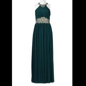 Cachet Floor Length Green and Gold Gown_Size 12